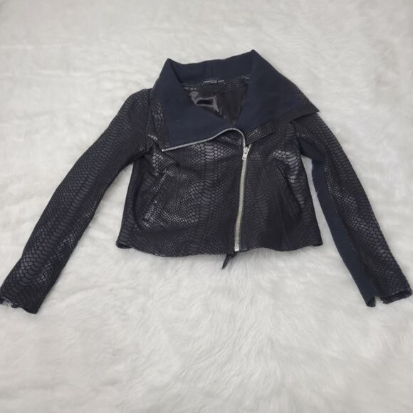 Generation Love Black Leather Reptile Textured Moto Jacket Small - Picture 11 of 11